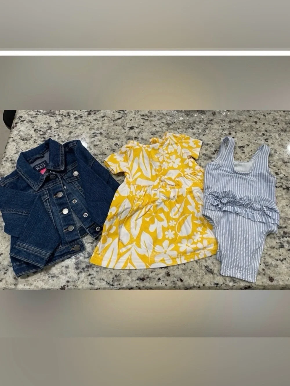 Baby Girl 3 Pieces Bundle Denim Jacket/Outfit & 1 Pc Swimsuit SZ:  All Like New